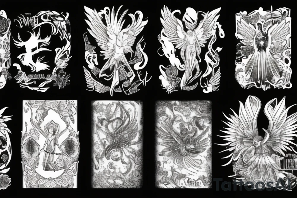 phoenix next to angel tattoo idea
