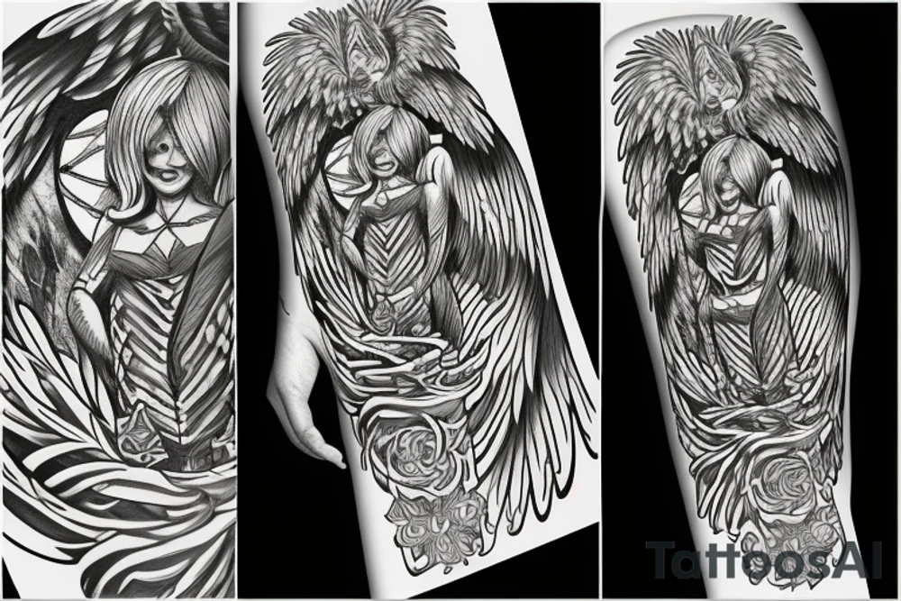 phoenix next to guardian angel tattoo idea