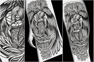 phoenix next to guardian angel tattoo idea