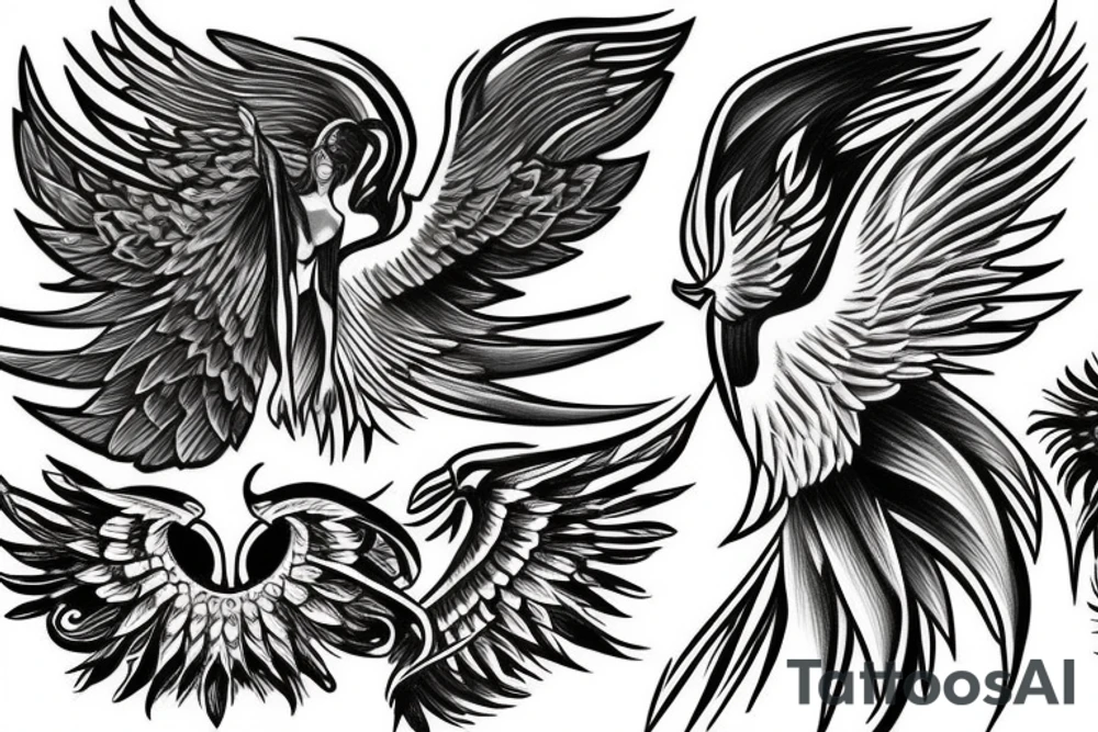 phoenix next to guardian angel tattoo idea