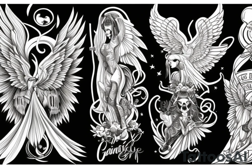 phoenix next to guardian angel tattoo idea