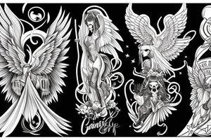 phoenix next to guardian angel tattoo idea