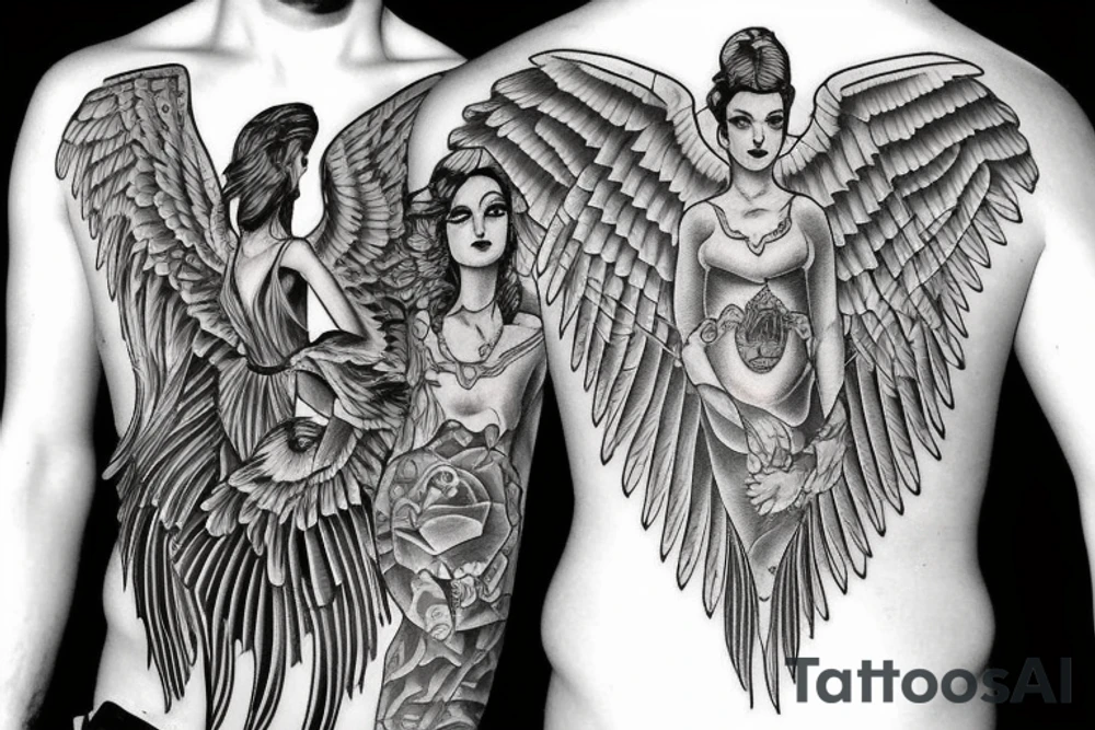 phoenix next to guardian angel tattoo idea