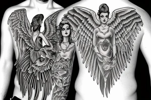 phoenix next to guardian angel tattoo idea