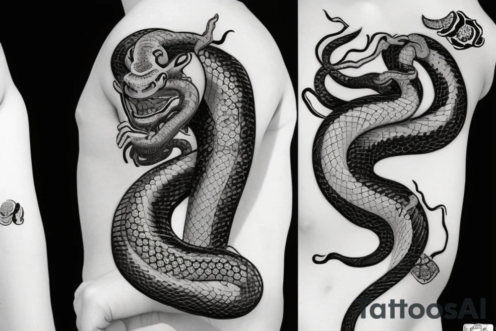 a japanese oni with a snake tattoo idea