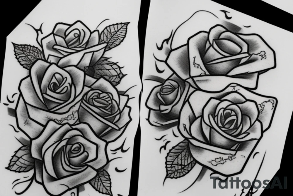 Japanese tattoo with clouds, roses, sword tattoo idea