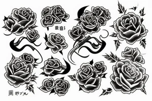 Japanese style tattoo with sword clouds and roses tattoo idea