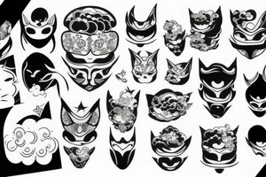 Japanese style tattoo with clouds and mask tattoo idea
