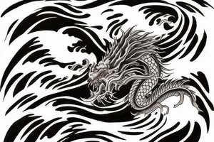 japanese dragon with 3 claws on each foot, rising up out of the waves to climb a mountain tattoo idea