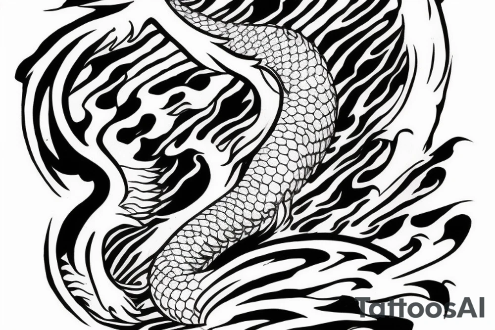 japanese dragon with 3 claws on each foot, rising up out of the waves to climb a mountain tattoo idea