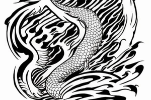 japanese dragon with 3 claws on each foot, rising up out of the waves to climb a mountain tattoo idea