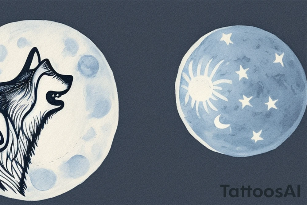 wolf looking up at the moon. both are shedding a tear tattoo idea