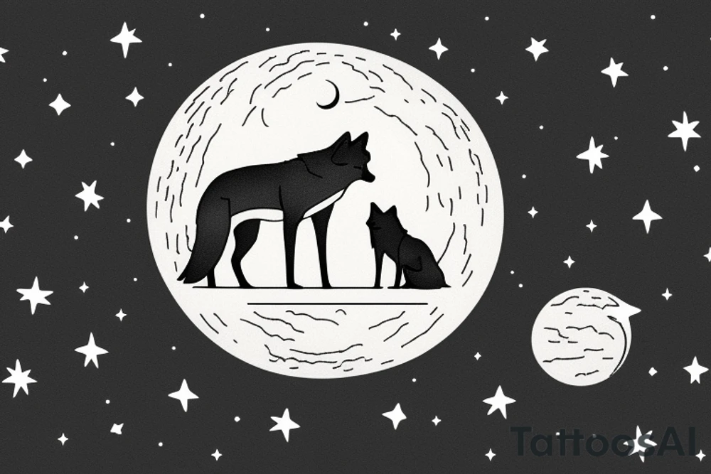 wolf looking up at the moon. both are shedding a tear tattoo idea