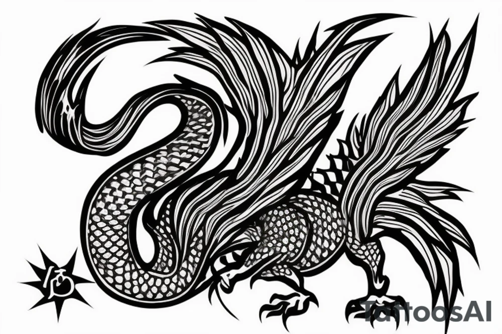 japanese dragon with 3 claws on each foot, rising up out of the waves to climb a mountain tattoo idea