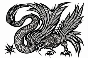 japanese dragon with 3 claws on each foot, rising up out of the waves to climb a mountain tattoo idea