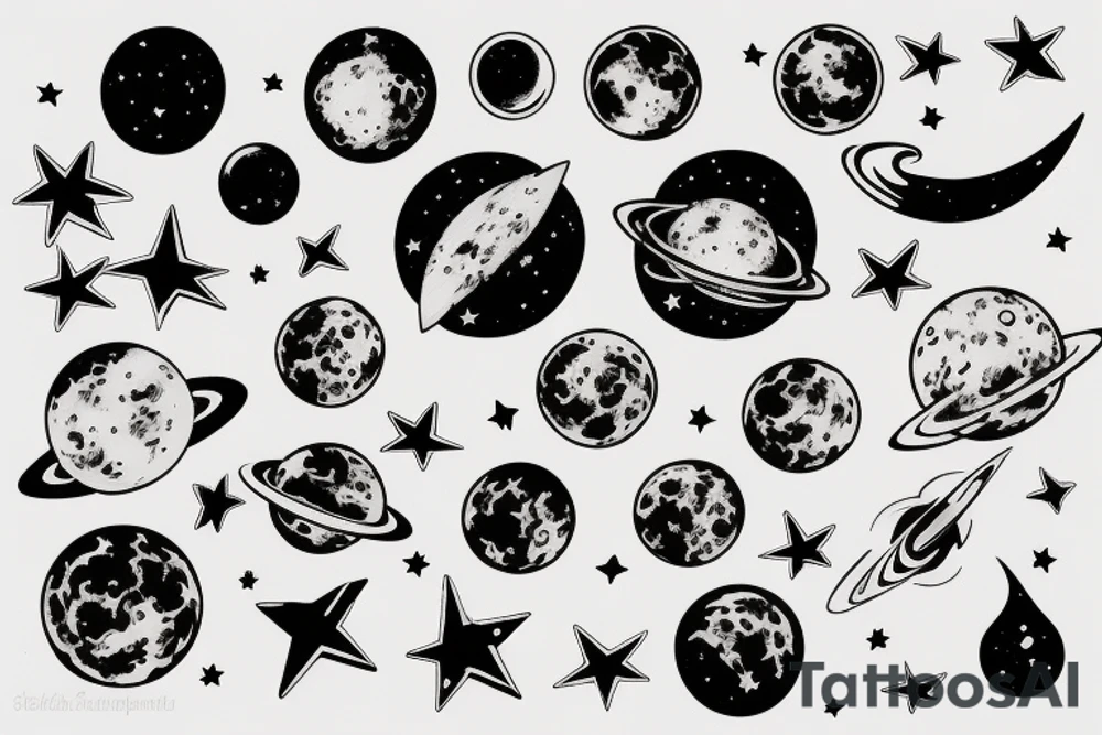 Something related to space, moon and stars tattoo idea