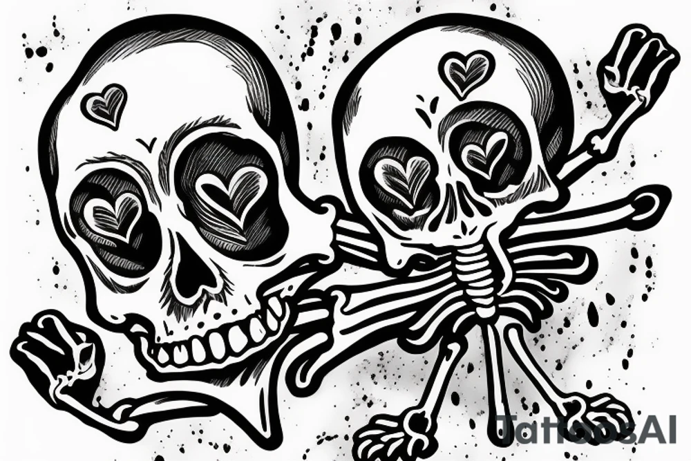 A skeleton holding praising a melting ice heart tattoo idea