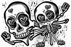 A skeleton holding praising a melting ice heart tattoo idea