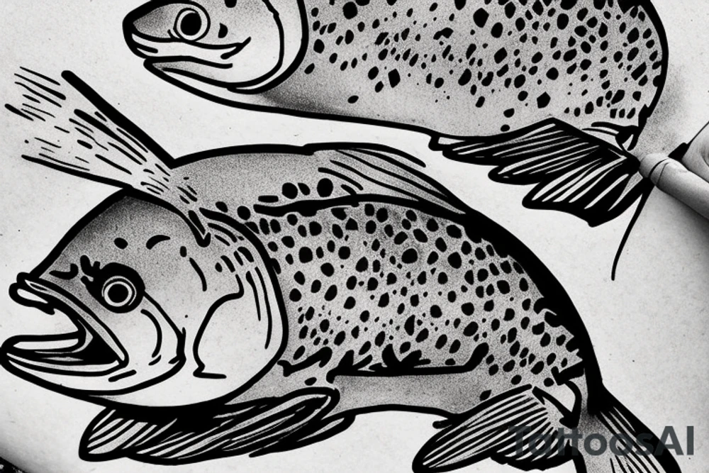 Fly fishing in the mountain river for trout tattoo idea