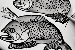 Fly fishing in the mountain river for trout tattoo idea