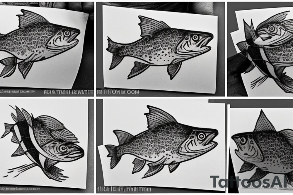 Fly fishing in the mountain river for trout tattoo idea