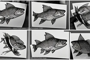 Fly fishing in the mountain river for trout tattoo idea