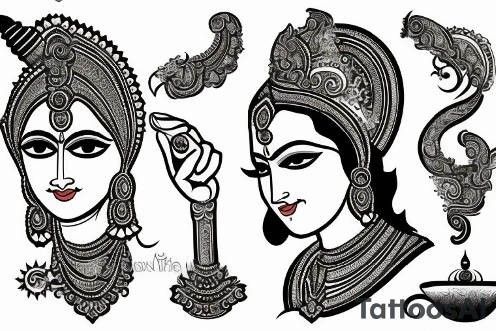 Lord krishna in black suit tattoo idea