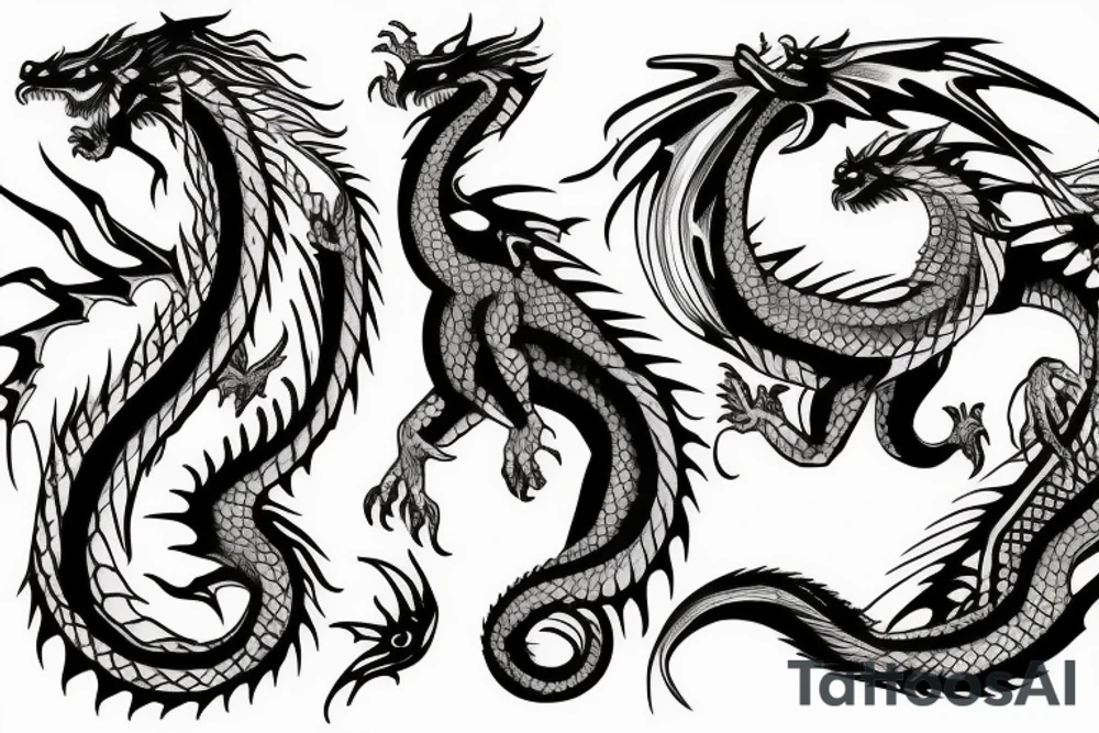 One dragon with three heads tattoo idea