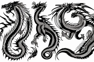 One dragon with three heads tattoo idea