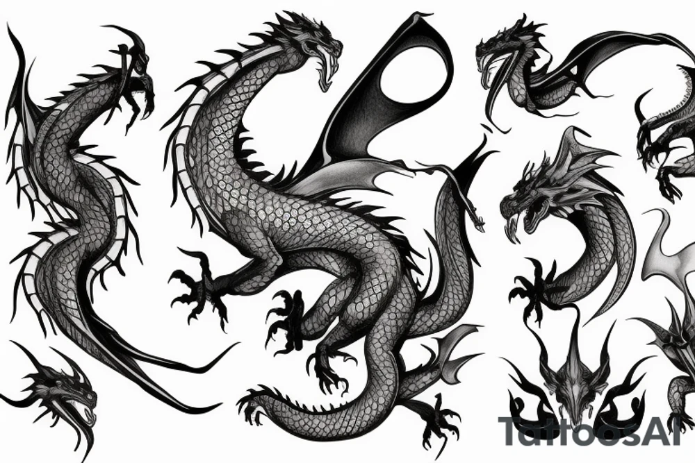 One dragon with three heads tattoo idea