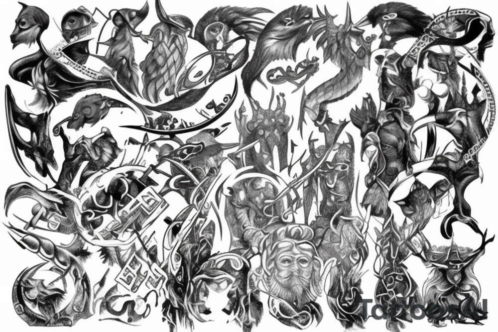 A sleeve of norse myrhology tattoo idea