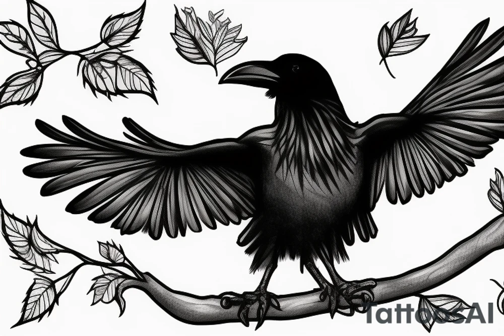 A raven on a branch tattoo idea