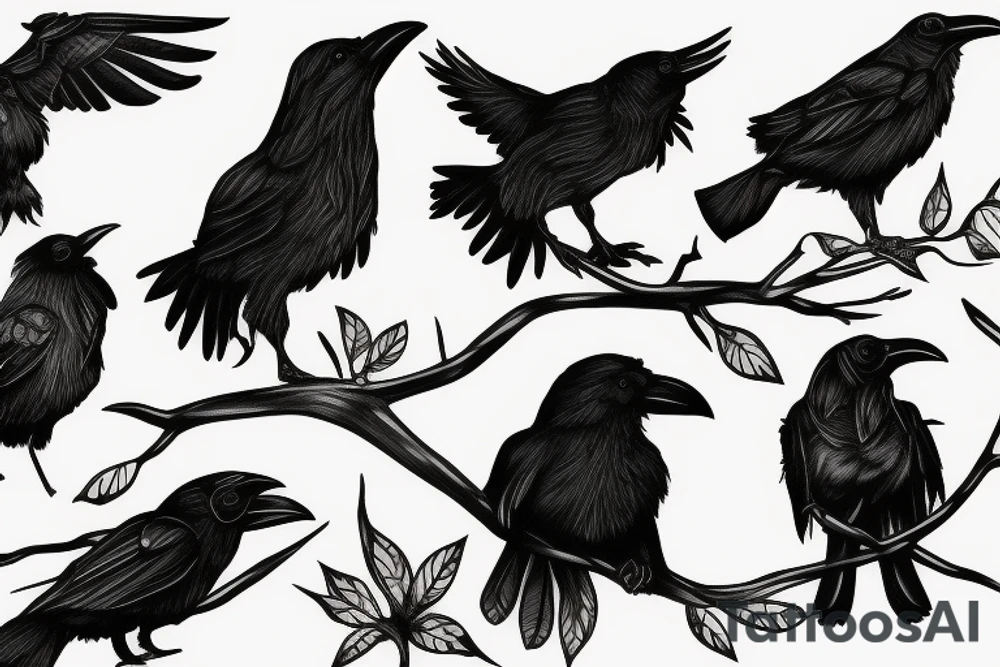 A raven on a branch tattoo idea