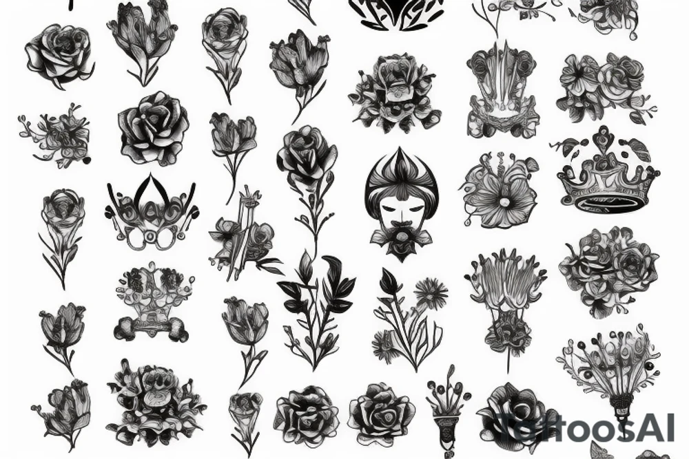 crown and flowers tattoo idea