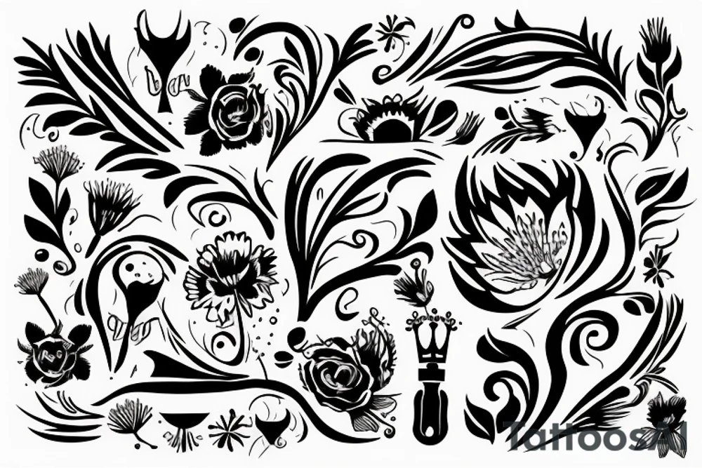 crown and flowers tattoo idea