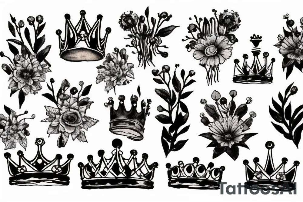 crown and flowers tattoo idea
