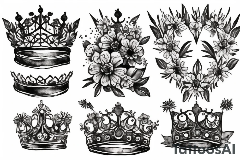 crown and flowers tattoo idea