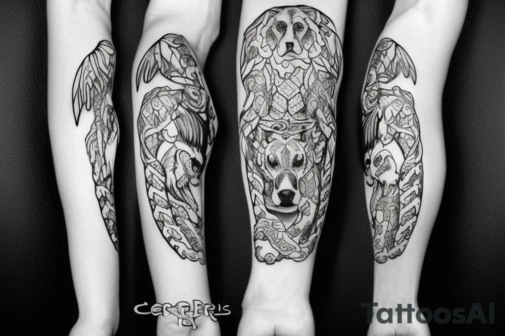 Cerberus guarding the tree of life tattoo idea