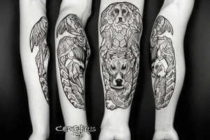 Cerberus guarding the tree of life tattoo idea