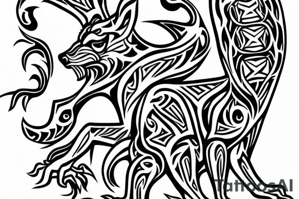 Cerberus guarding the tree of life tattoo idea