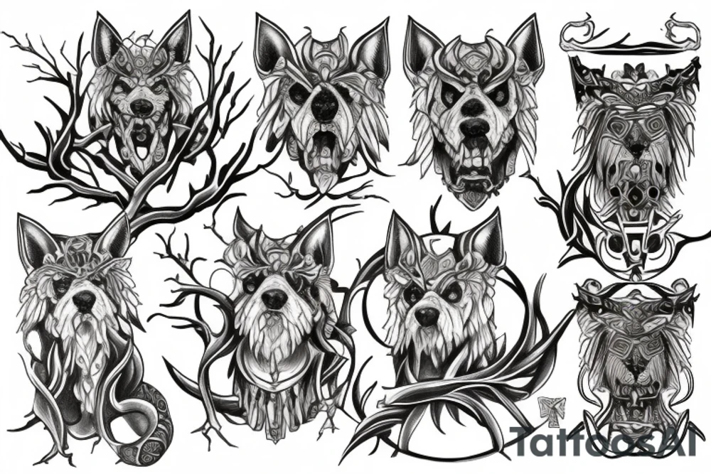 Cerberus guarding the tree of life tattoo idea
