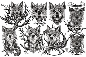 Cerberus guarding the tree of life tattoo idea