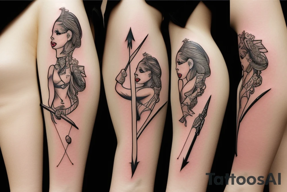 woman with bow and arrow tattoo idea