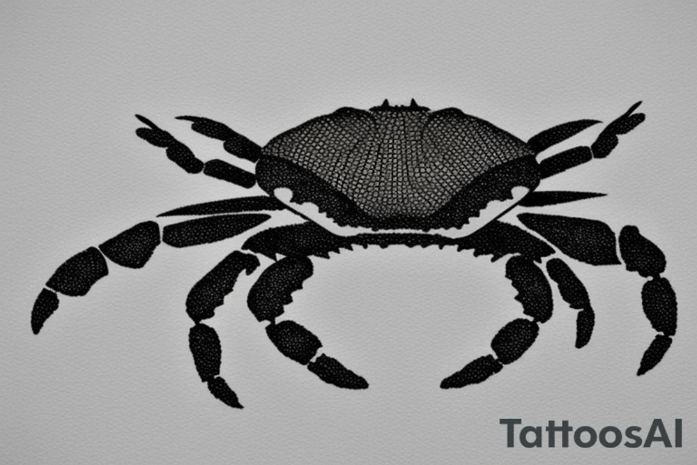 Generate an image of a small crab sitting on a beach, with a dotwork style, holding a boombox over its head, with the composition and pose reference to the iconic scene from the movie 'Say Anything'. tattoo idea