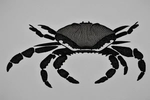 Generate an image of a small crab sitting on a beach, with a dotwork style, holding a boombox over its head, with the composition and pose reference to the iconic scene from the movie 'Say Anything'. tattoo idea
