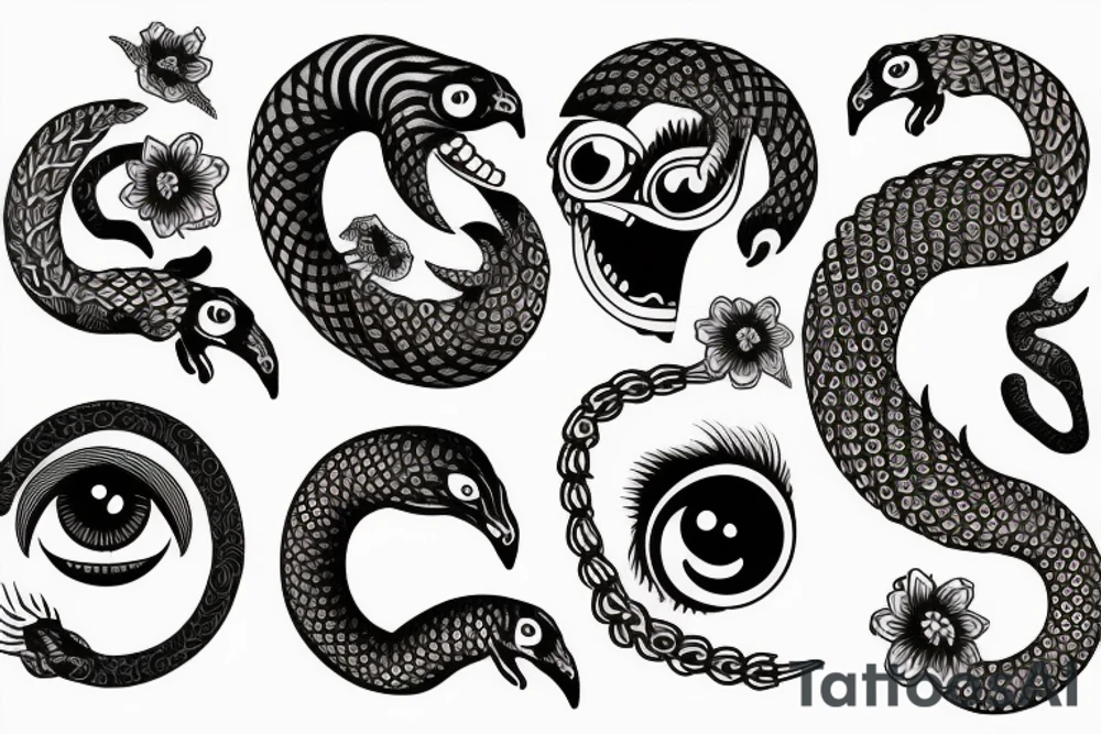 Ouroboros with eyes and flowers tattoo idea