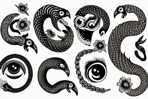 Ouroboros with eyes and flowers tattoo idea