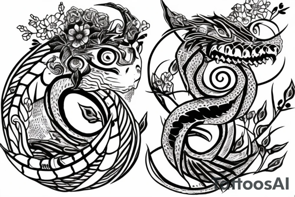 Ouroboros with eyes and flowers tattoo idea