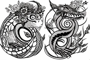 Ouroboros with eyes and flowers tattoo idea