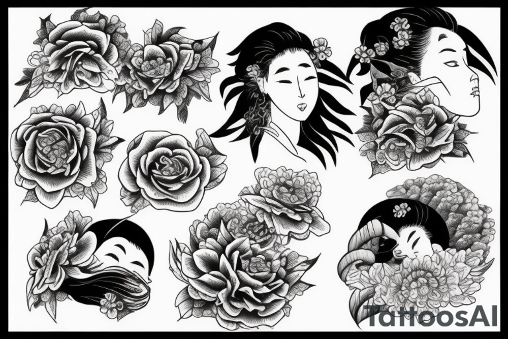 Stormy clouds with detailed eyes and flowers tattoo idea